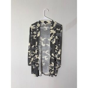 Zenana Camo Print Open Front Long Sleeve Pocket Cardigan Women's Medium